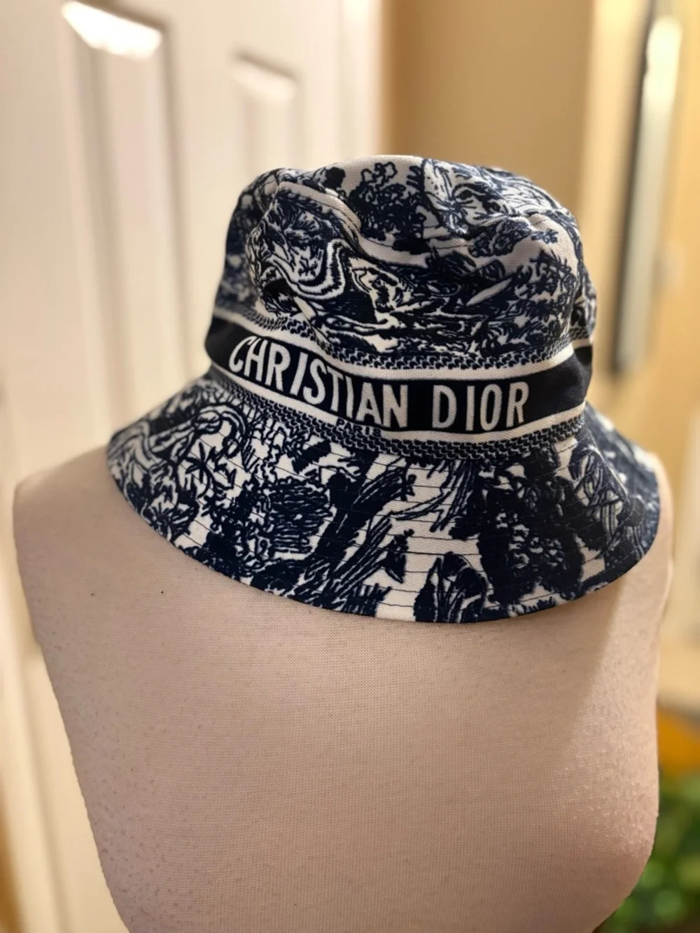 Navy and White Toile Bucket Hat - Picture 2 of 5